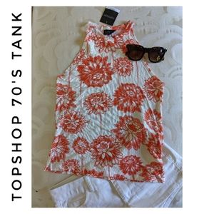 TOPSHOP 70’s Highneck Ribbed orange floral Tank